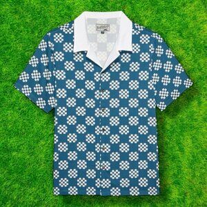 Bogey Boys by Macklemore Mens Big Check Shirt XXL 2XL Blue Button Up Golf Retro